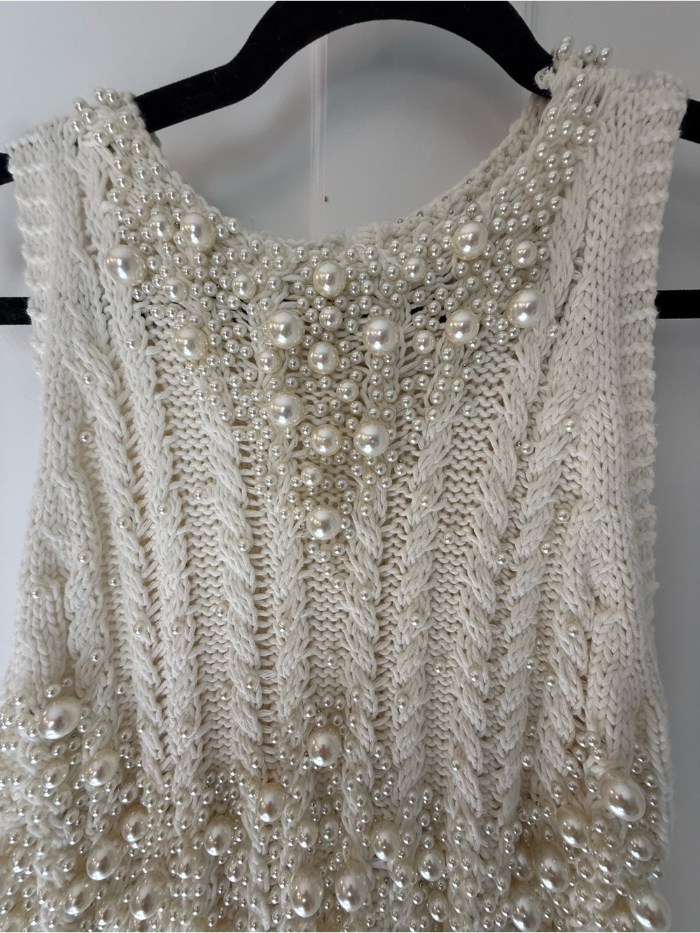 Zara Cream Pearl-Embellished Knit Tank Top